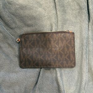 Michael Kors Brown Logo Zip Pouch with Gold Hardware